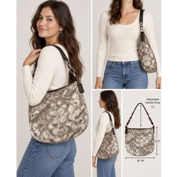 Coach Handbags - Coach Soho Sateen Signature Hobo Bag Gold Khaki Brown Tote